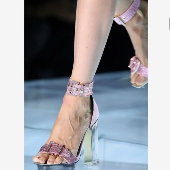 VERSACE pink crystal embellished plexi platform sandals - Picture 7 of 9